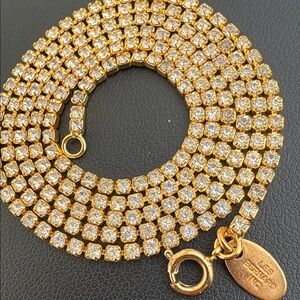 les Bernard Inc. gold tone rhinestone chain 23" long necklace 1950s 1960 vintage